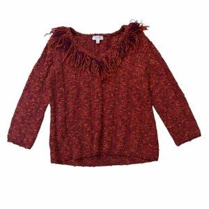 St. John Sport by Fringe V Neck Multicolor Knit Sweater